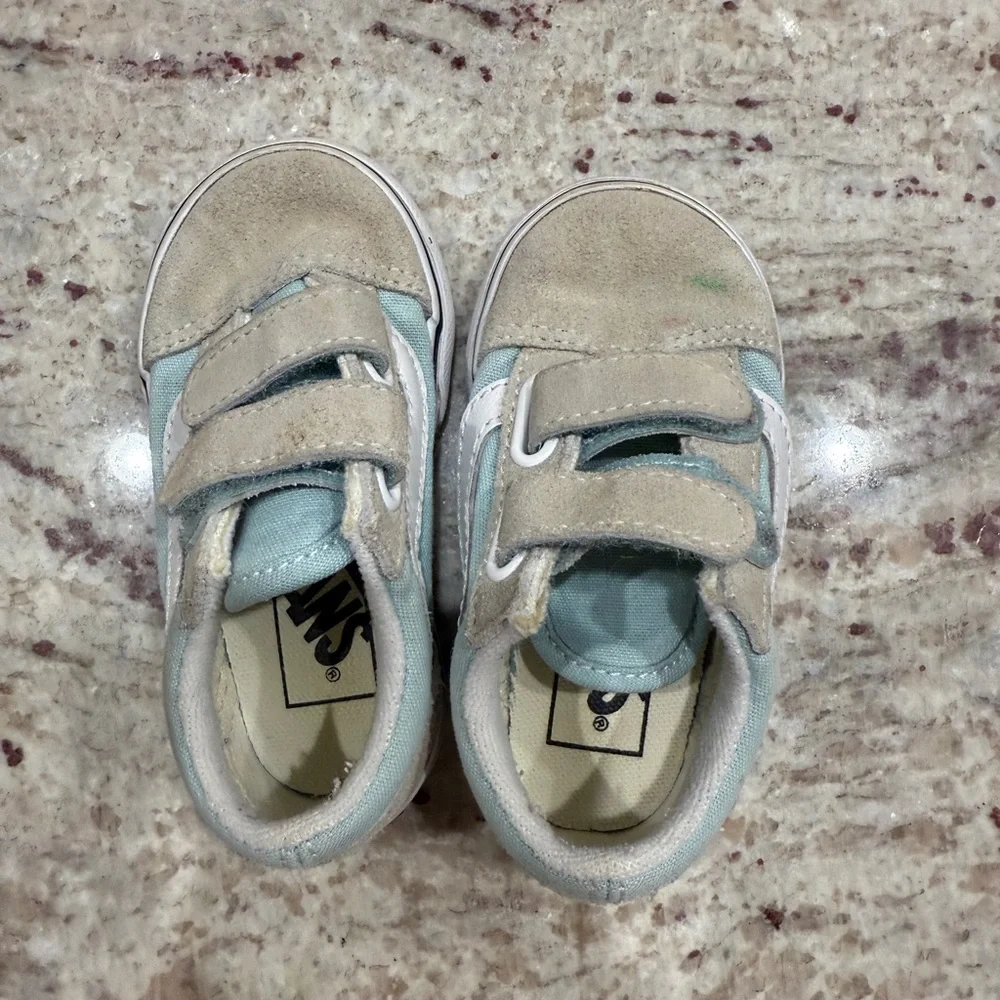 Vans Kids Velcro Sneakers in Light Blue and Beige Suede